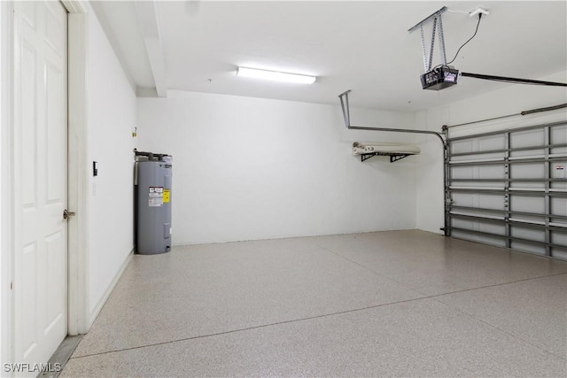 garage with water heater and a garage door opener