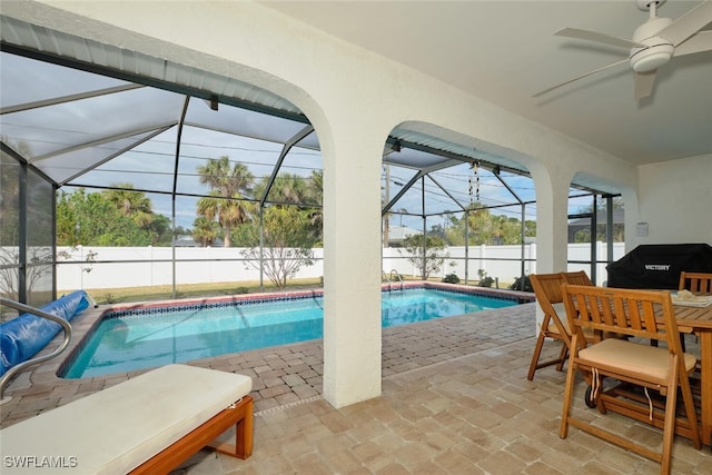 view of pool featuring a lanai, a fenced backyard, and a fenced in pool