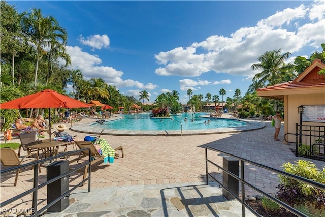 pool featuring a patio area