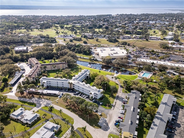 aerial view featuring a water view