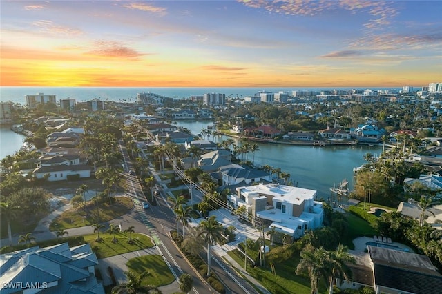 aerial view with a water view