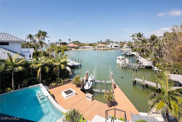 dock area featuring a water view and boat lift