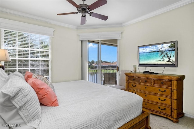 22810 Sago Pointe Dr Unit 2403, Estero, FL 34135 - carpeted bedroom with access to outside, crown molding, and a ceiling fan