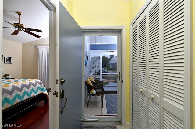 interior space featuring vaulted ceiling and a closet