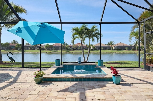 28074 Edenderry Ct, Bonita Springs, FL 34135 - view of patio / terrace with a lanai, a water view, and a residential view
