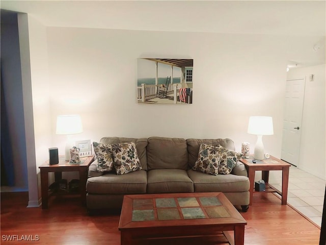 living room with wood finished floors