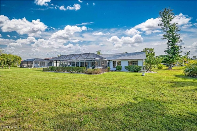 4145 Prestwick Ct, North Fort Myers, FL 33903 - view of front of property featuring a lanai and a front lawn