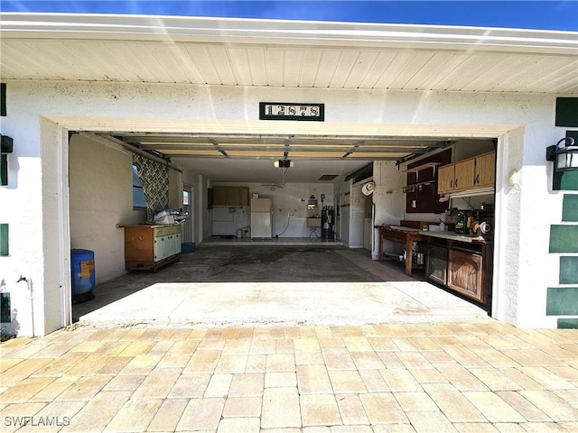 garage with a garage door opener