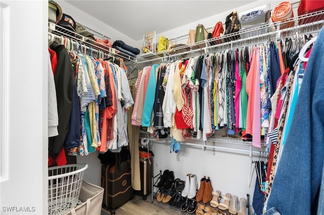 walk in closet featuring wood finished floors