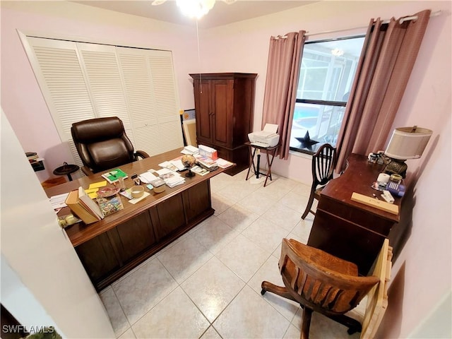 office area featuring light tile patterned floors