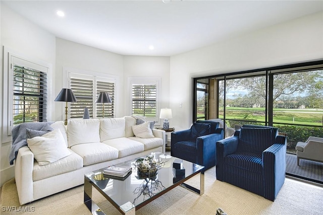 living room featuring recessed lighting