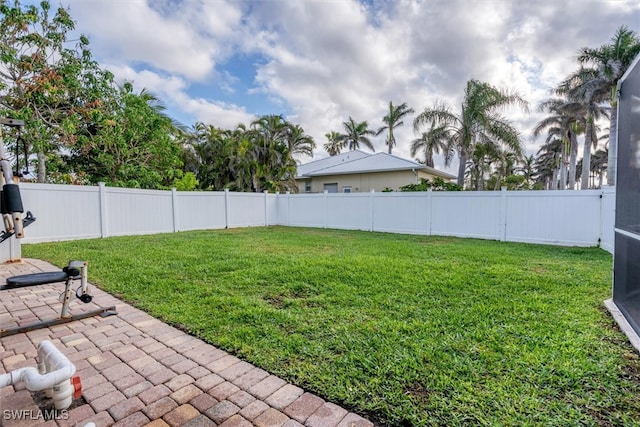 view of yard with a patio area and a fenced backyard