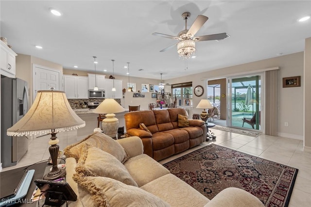 4178 Bloomfield St, Fort Myers, FL 33916 - living area featuring ceiling fan, light tile patterned floors, recessed lighting, and baseboards