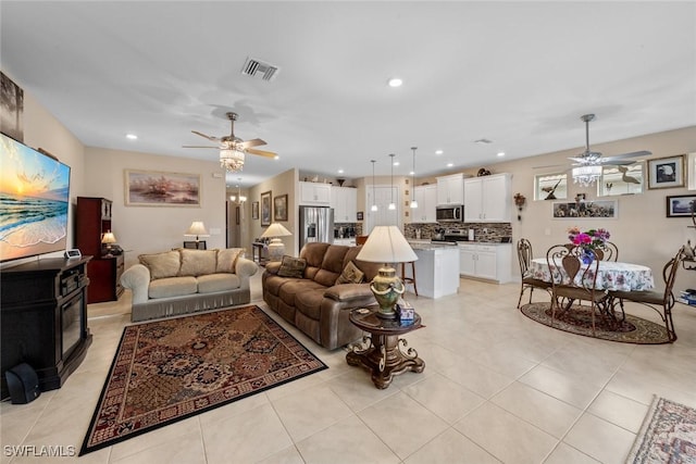 4178 Bloomfield St, Fort Myers, FL 33916 - living area with a ceiling fan, light tile patterned floors, and recessed lighting