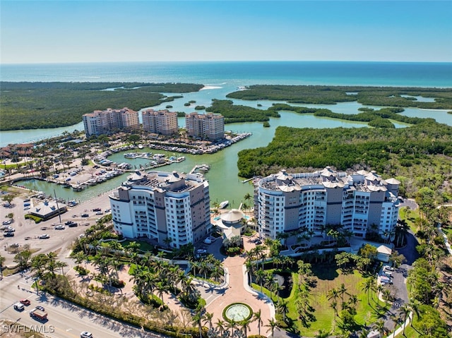 bird's eye view with a water view and a city view