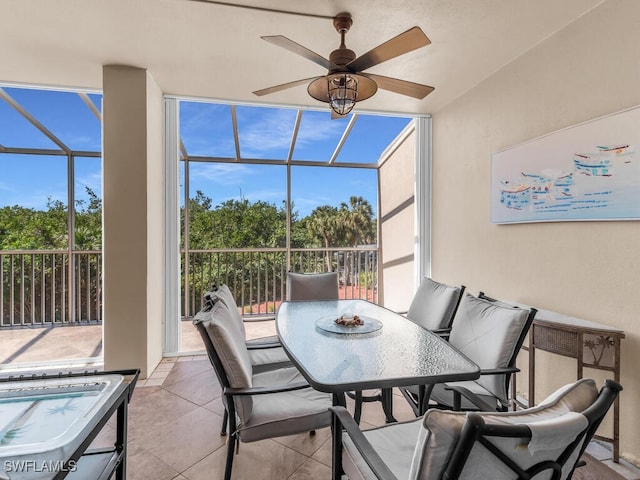 sunroom featuring a ceiling fan and a healthy amount of sunlight