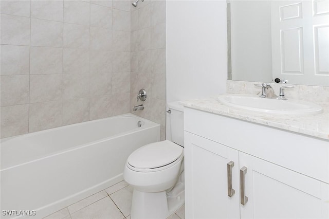 bathroom featuring shower / bathtub combination, toilet, tile patterned flooring, and vanity