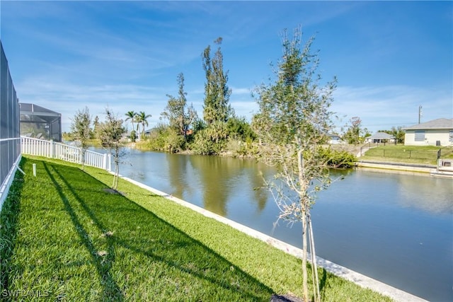 water view featuring fence