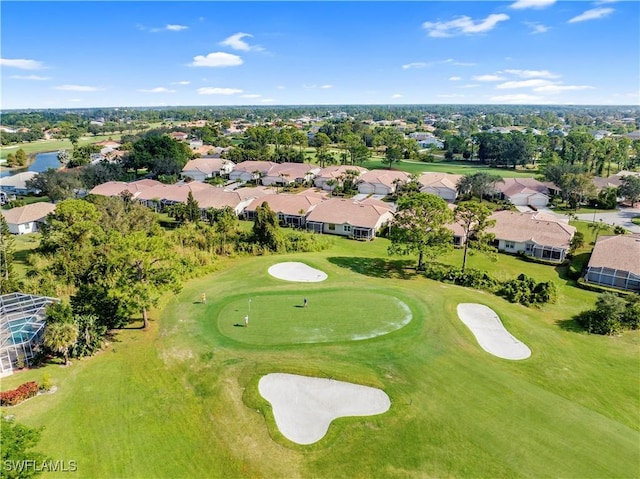 aerial view featuring a residential view and golf course view