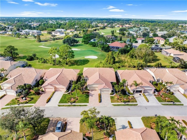 aerial view featuring golf course view and a residential view