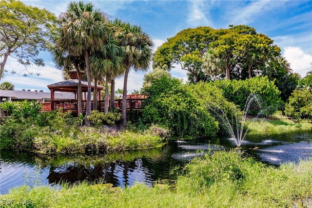 property view of water featuring a gazebo