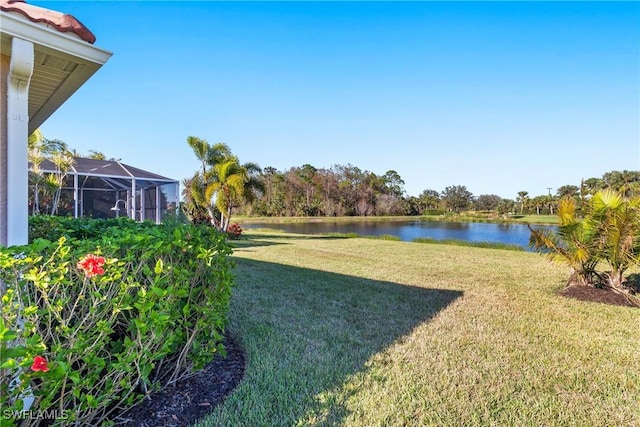 view of yard with a water view