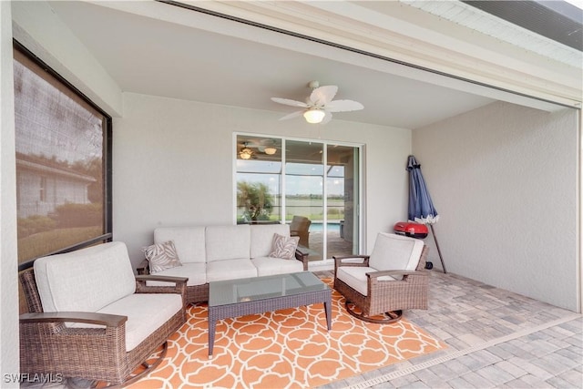 interior space with a ceiling fan