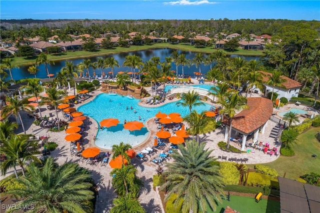 aerial view with a water view