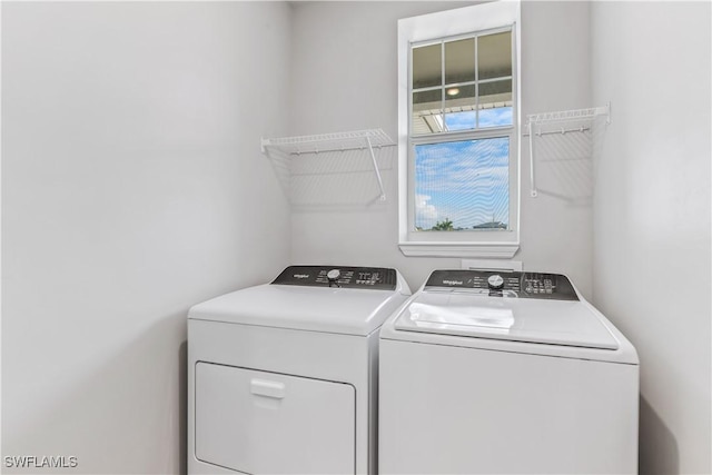 washroom with laundry area and washer and clothes dryer