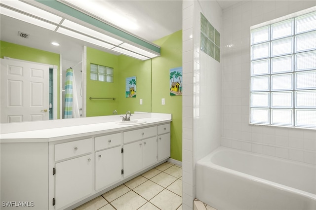 full bath with tile patterned flooring, vanity, and visible vents