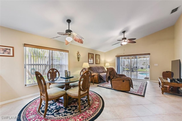 15773 Beachcomber Ave, Fort Myers, FL 33908 - dining space with lofted ceiling, visible vents, plenty of natural light, and light tile patterned floors