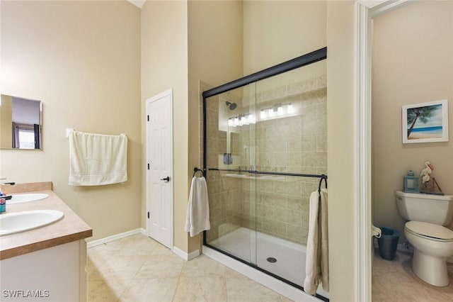 15773 Beachcomber Ave, Fort Myers, FL 33908 - full bath featuring double vanity, a stall shower, baseboards, toilet, and a sink