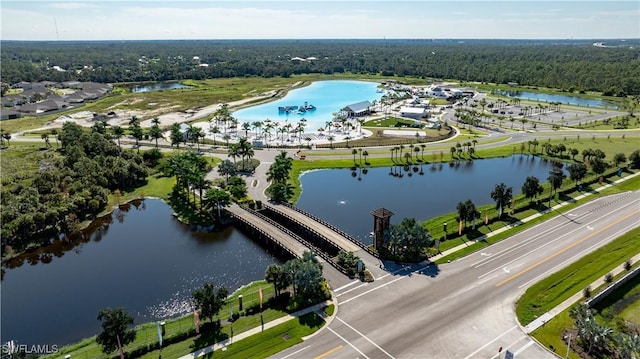 aerial view with a water view