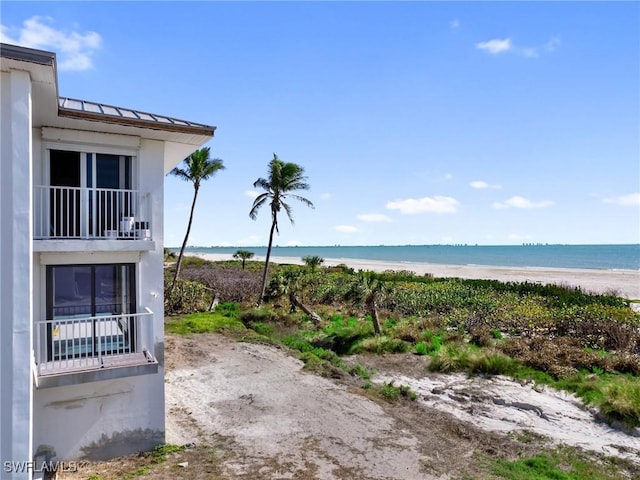 exterior space with a beach view