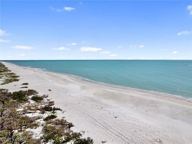 view of water feature featuring a beach view