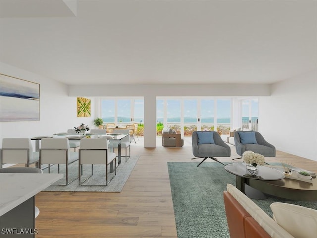 living area with light wood-type flooring and a healthy amount of sunlight