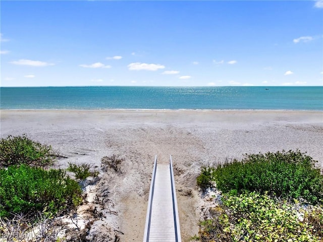 property view of water featuring a beach view