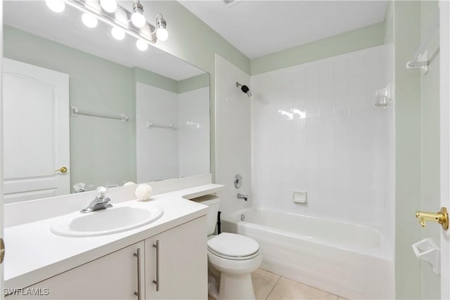 bathroom with shower / bathtub combination, vanity, toilet, and tile patterned floors