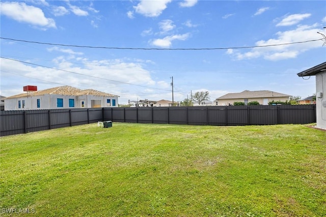 view of yard with a fenced backyard