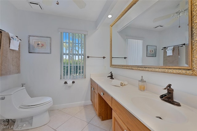 full bathroom with a ceiling fan, tile patterned flooring, a sink, and toilet