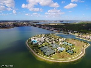 aerial view with a water view