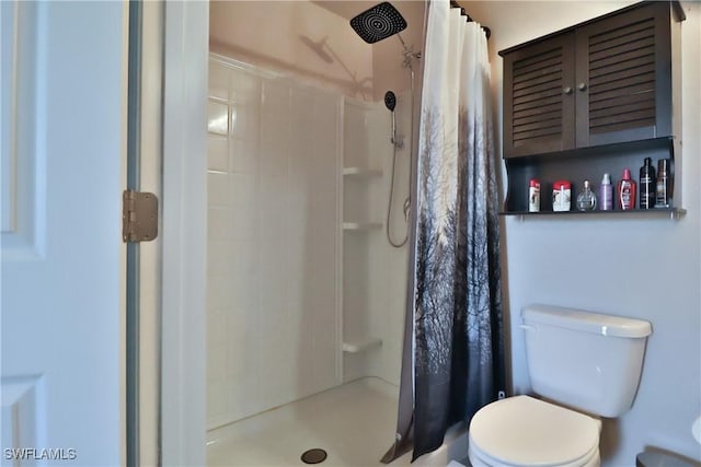 full bathroom featuring toilet and a shower stall