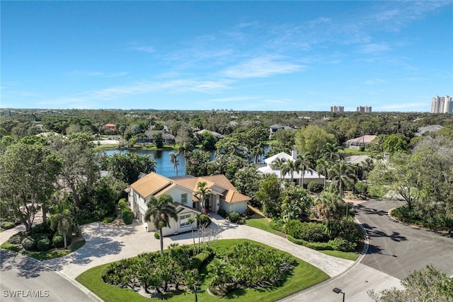 aerial view with a water view