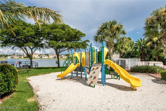 community play area with a water view