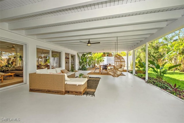 view of patio featuring an outdoor living space and a ceiling fan