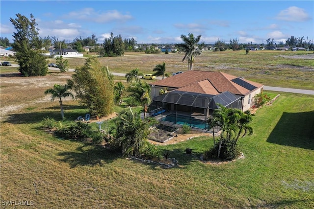 birds eye view of property featuring a rural view