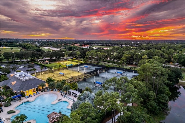 view of aerial view at dusk