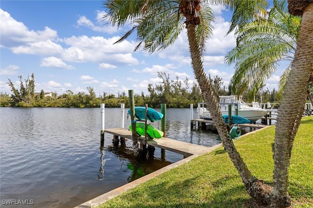 view of dock with a water view and boat lift