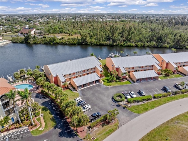 aerial view with a water view