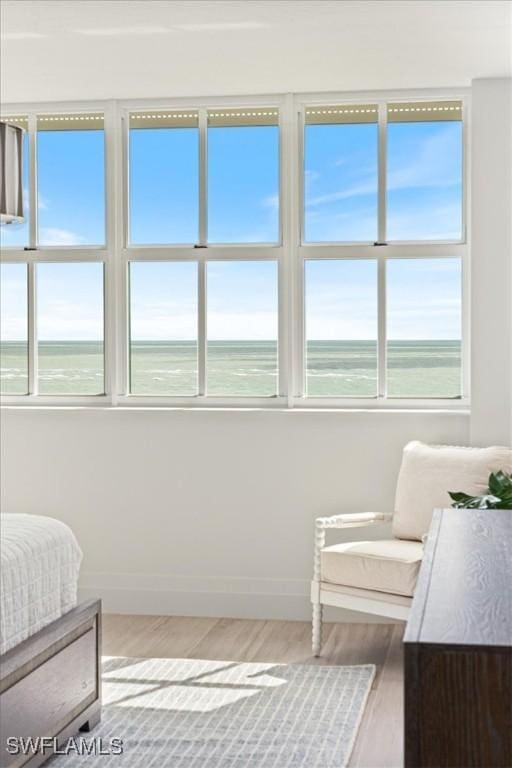 980 Cape Marco Dr Unit 805, Marco Island, FL 34145 - bedroom with baseboards, a water view, and light wood finished floors